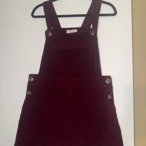 Burgundy Corduroy Overall Dress